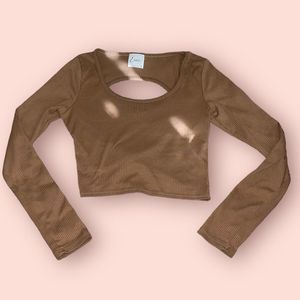 2 for $10! Natural brown long sleeve crop top with sexy twisted cut out back